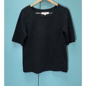 Ann Taylor Loft Women’s Textured Black Short Sleeve Casual Shirt Size Medium